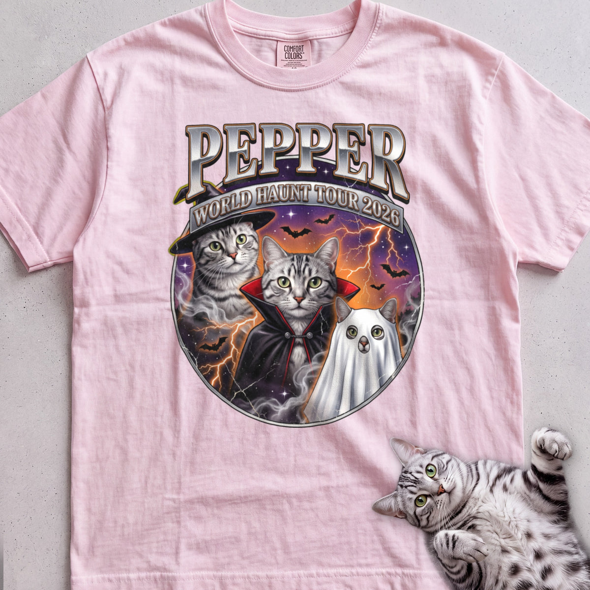 Personalized World Haunt Tour Cat T-Shirt - Blossom