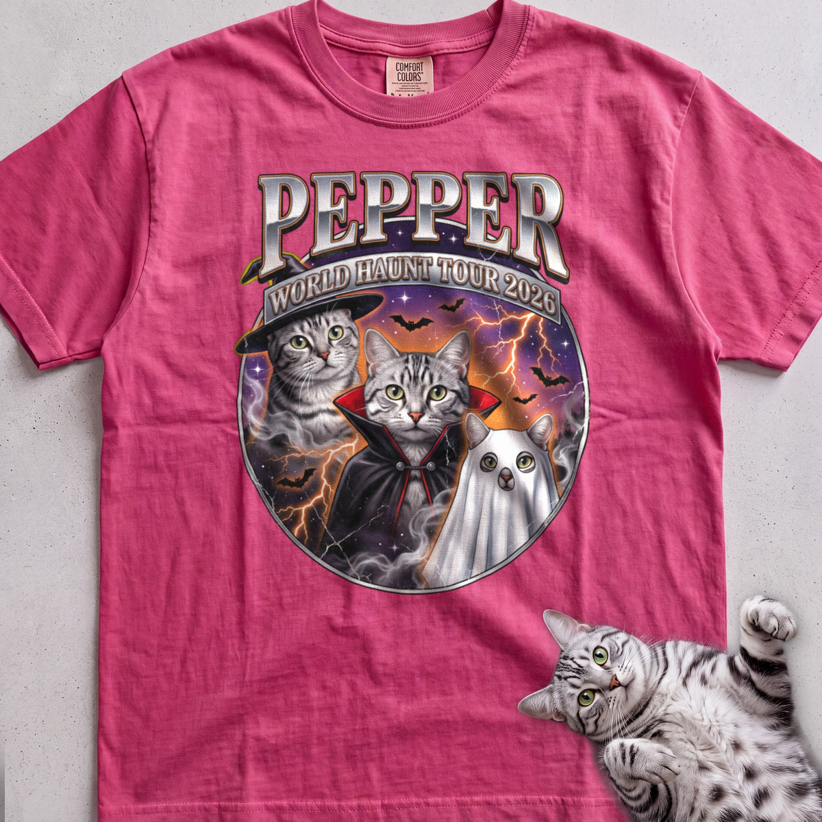 Personalized World Haunt Tour Cat T-Shirt - Crunchberry