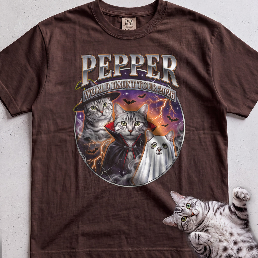 Personalized World Haunt Tour Cat T-Shirt - Espresso
