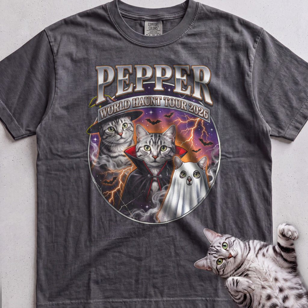 Personalized World Haunt Tour Cat T-Shirt - Pepper