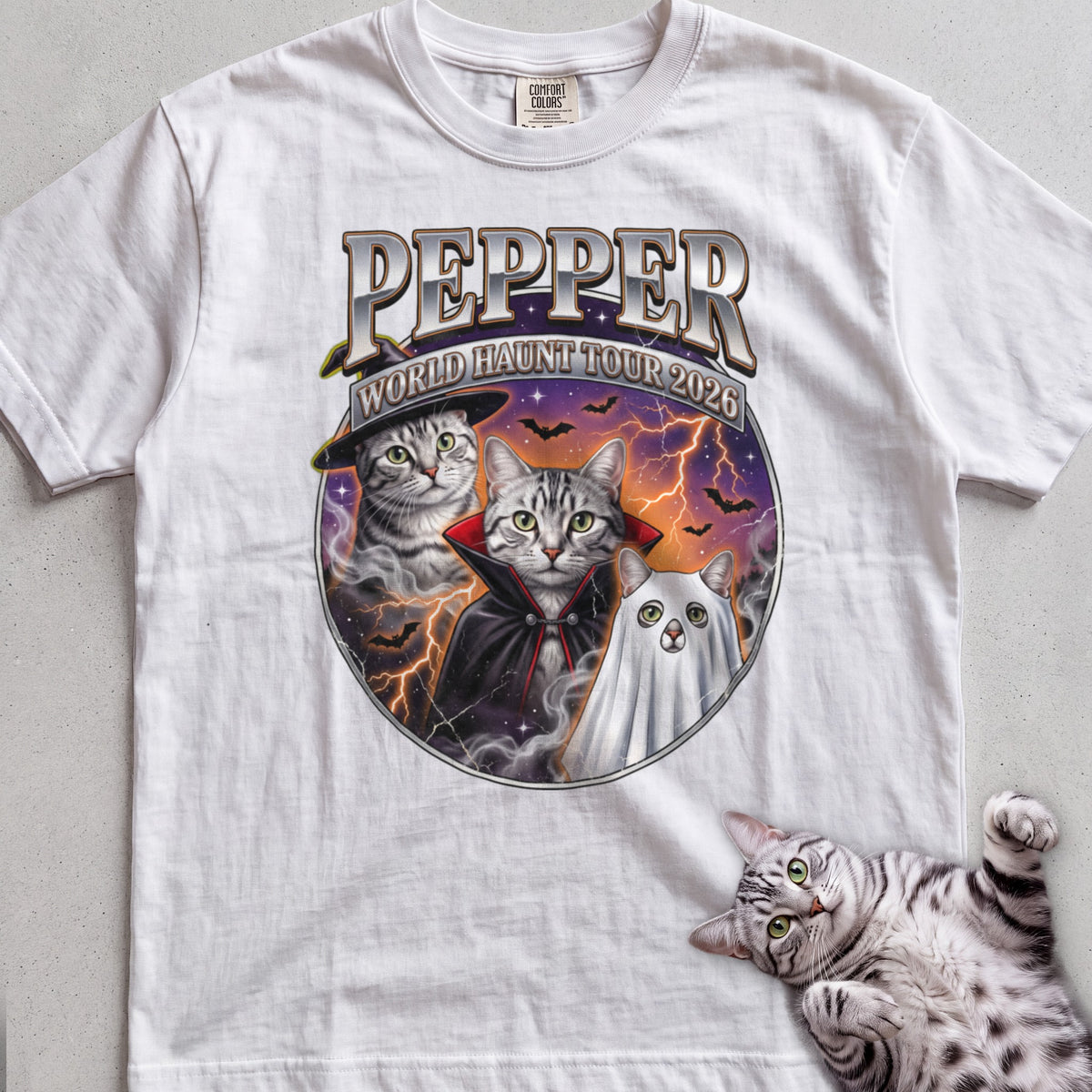 Personalized World Haunt Tour Cat T-Shirt - White