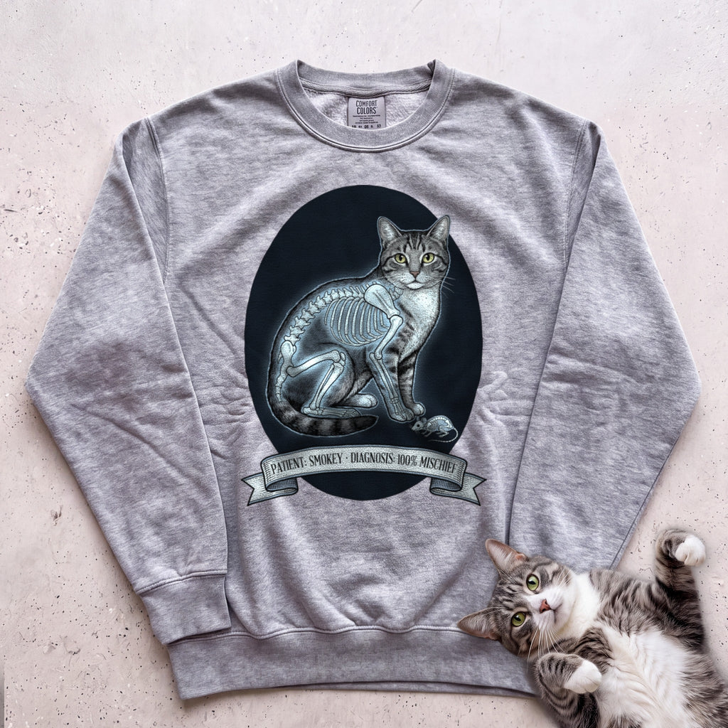 Personalized X-Ray Mischief Diagnosis Cat Sweatshirt - Grey