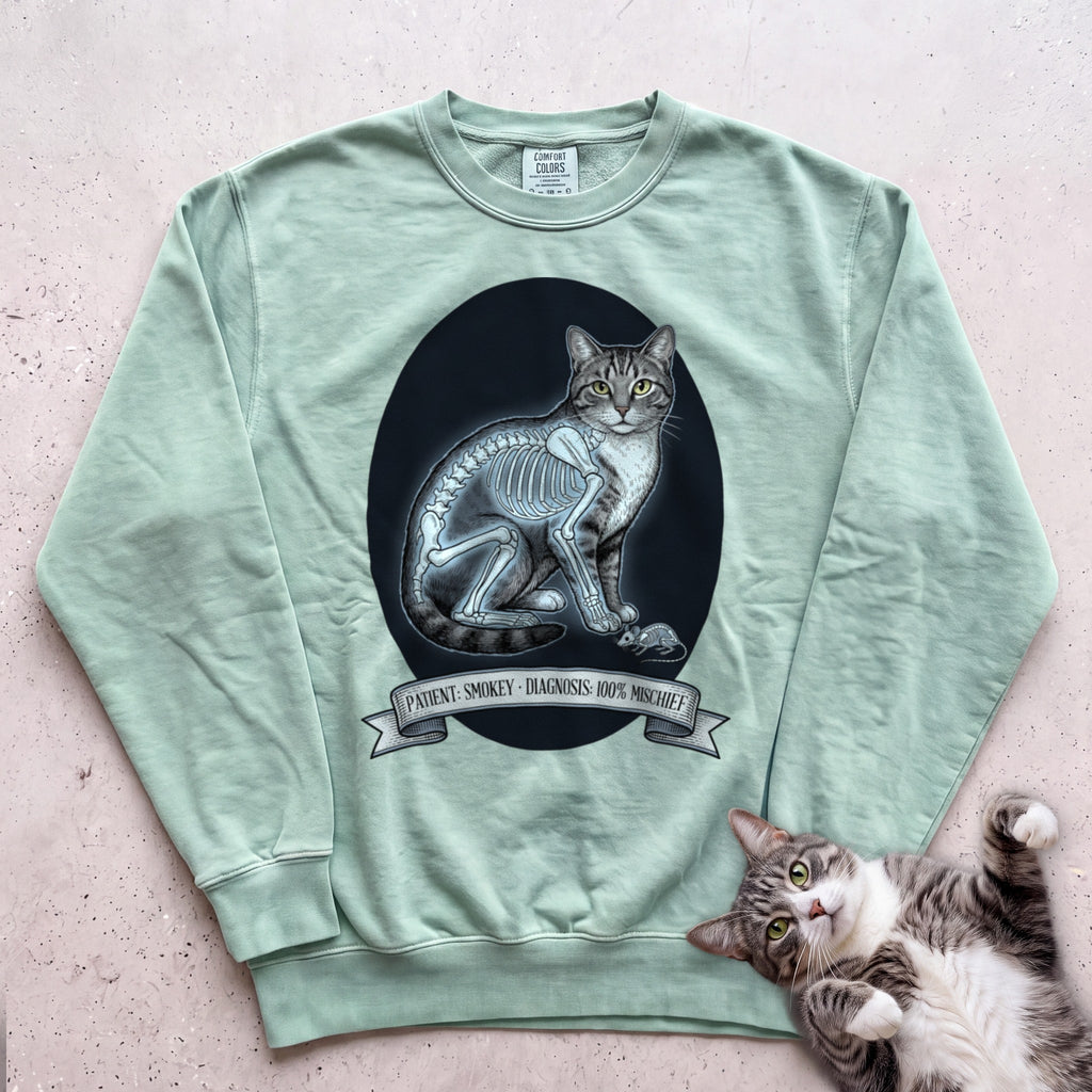 Personalized X-Ray Mischief Diagnosis Cat Sweatshirt - Light Green