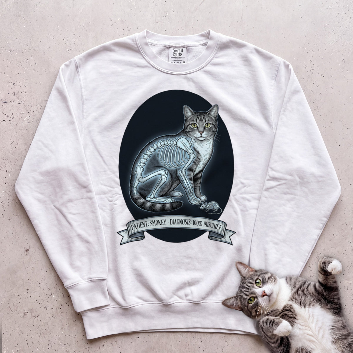 Personalized X-Ray Mischief Diagnosis Cat Sweatshirt - White
