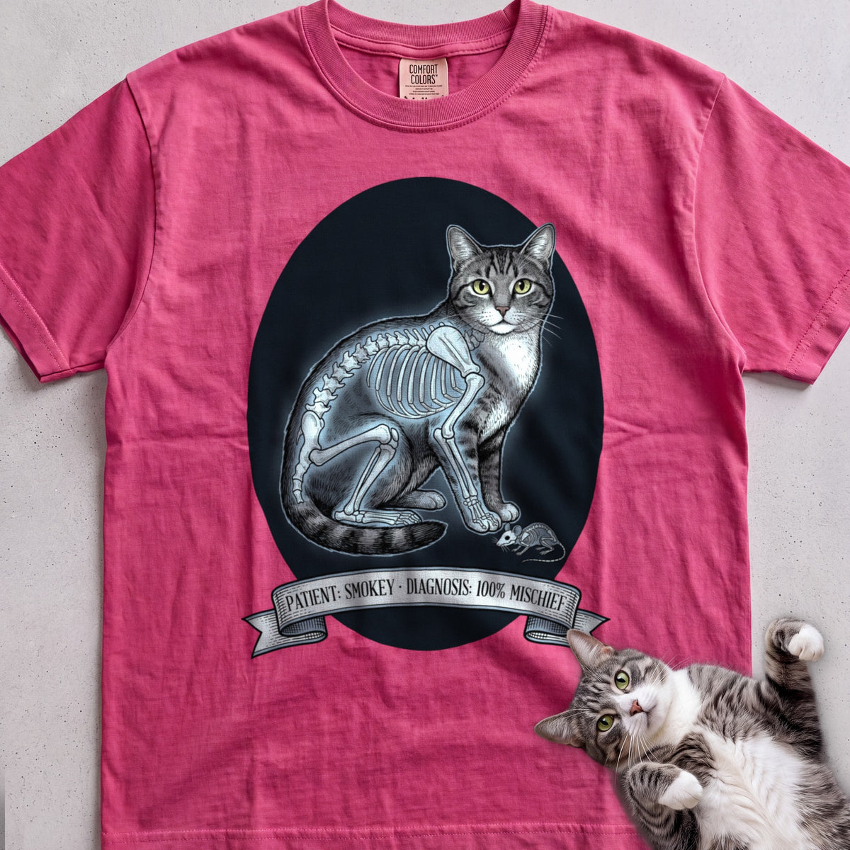 Personalized X-Ray Mischief Diagnosis Cat T-Shirt - Crunchberry