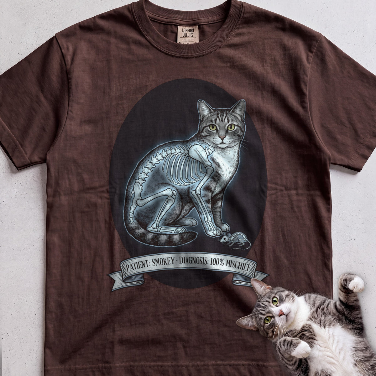 Personalized X-Ray Mischief Diagnosis Cat T-Shirt - Espresso