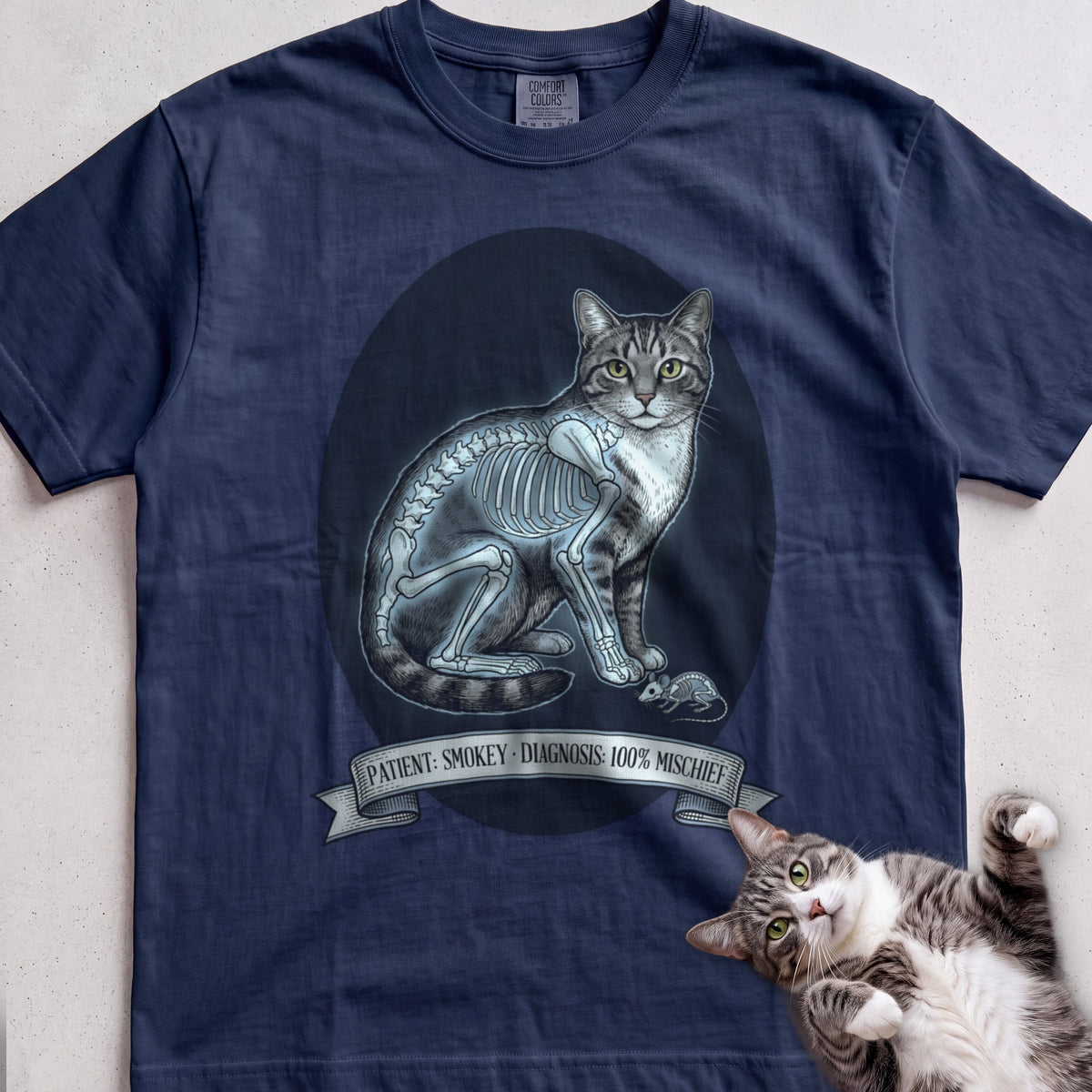 Personalized X-Ray Mischief Diagnosis Cat T-Shirt - True Navy