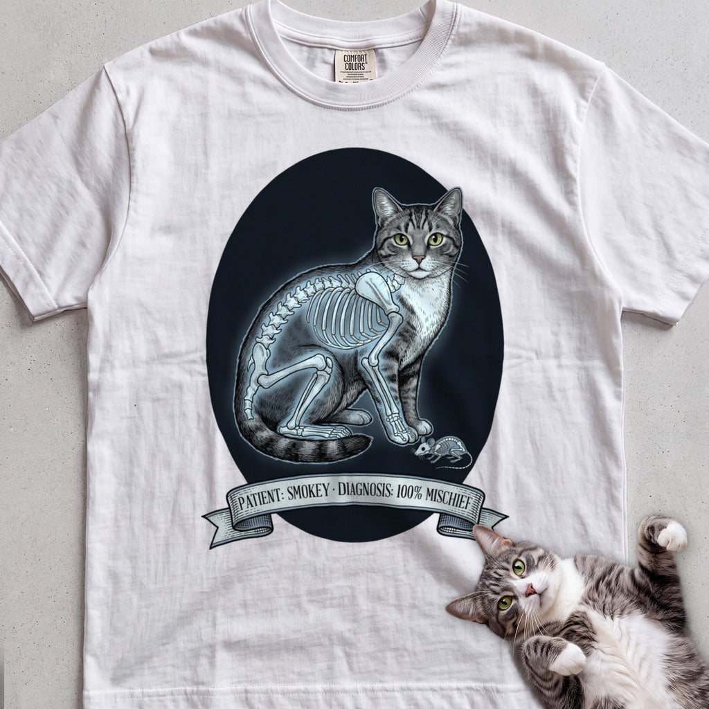 Personalized X-Ray Mischief Diagnosis Cat T-Shirt - White