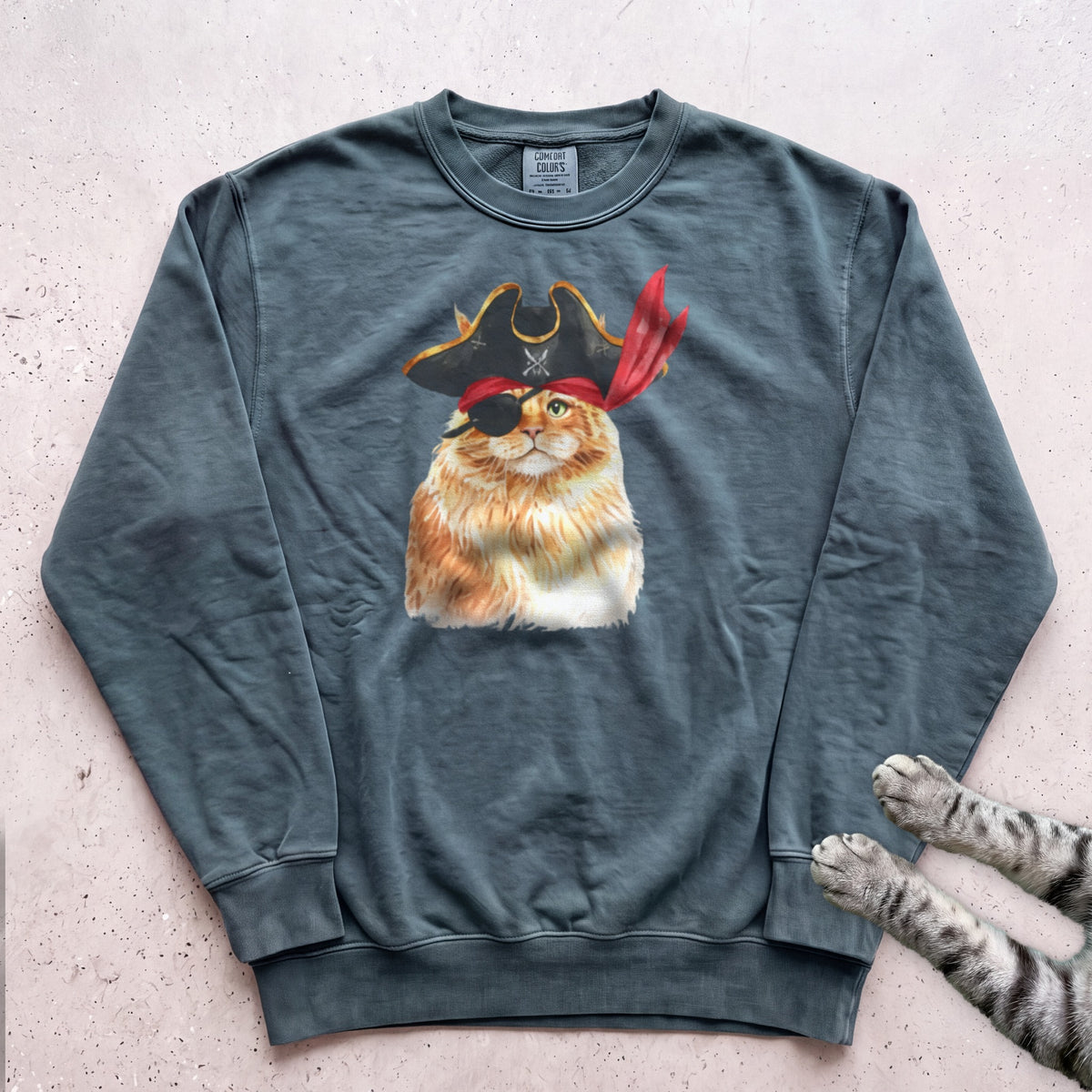 Pirate Ginger Cat Sweatshirt - Blue Spruce