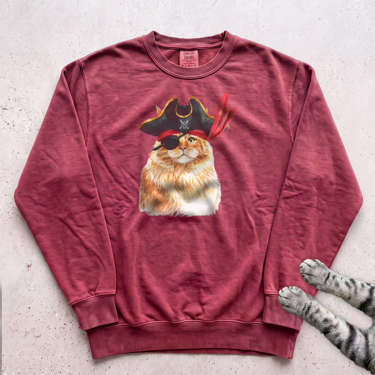 Pirate Ginger Cat Sweatshirt - Crimson