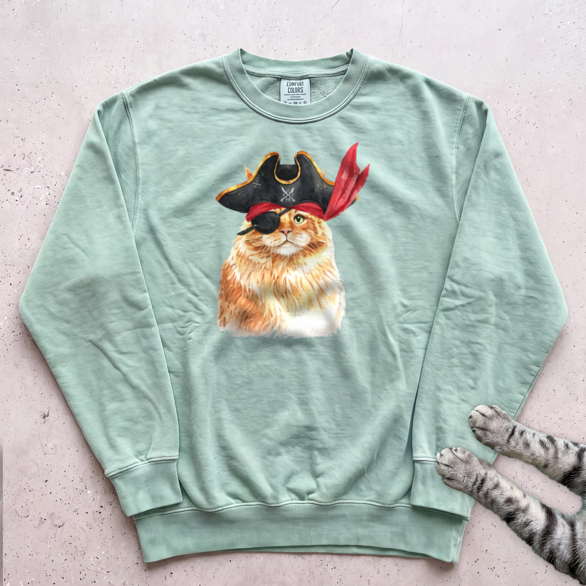 Pirate Ginger Cat Sweatshirt - Light Green