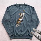 Playful Calico Cat & Butterfly Sweatshirt - Blue Spruce