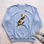 Playful Calico Cat & Butterfly Sweatshirt - Chambray