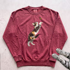 Playful Calico Cat & Butterfly Sweatshirt - Crimson
