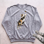 Playful Calico Cat & Butterfly Sweatshirt - Grey