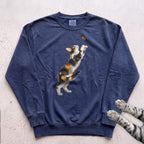 Playful Calico Cat & Butterfly Sweatshirt - True Navy
