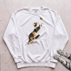 Playful Calico Cat & Butterfly Sweatshirt - White