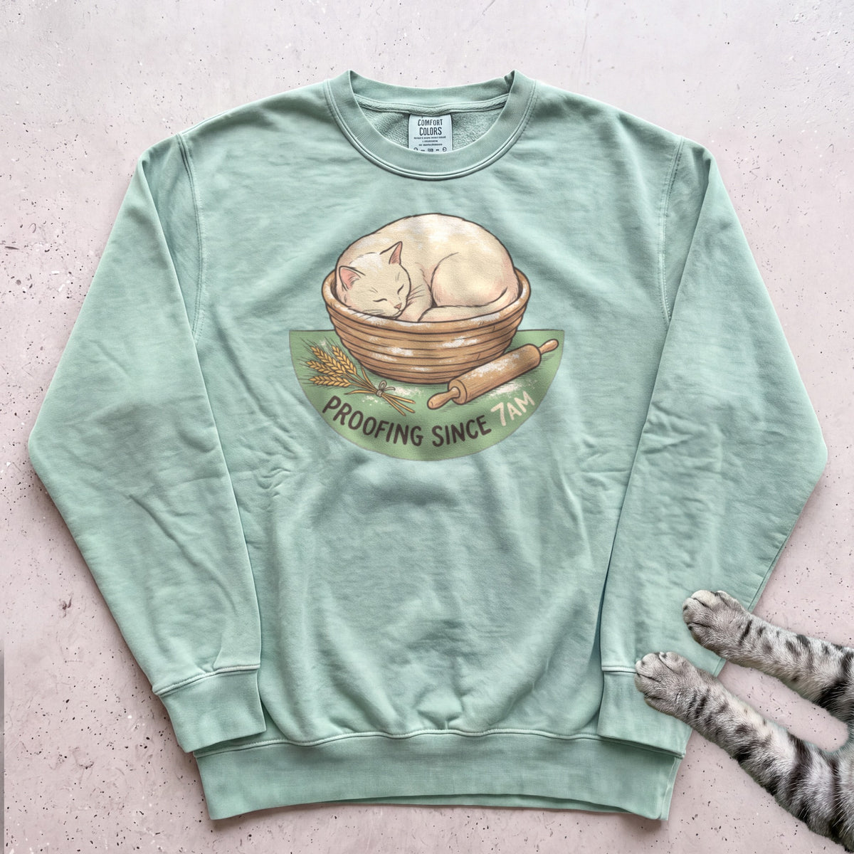 Proofing Since 7AM Cat Sweatshirt - Light Green