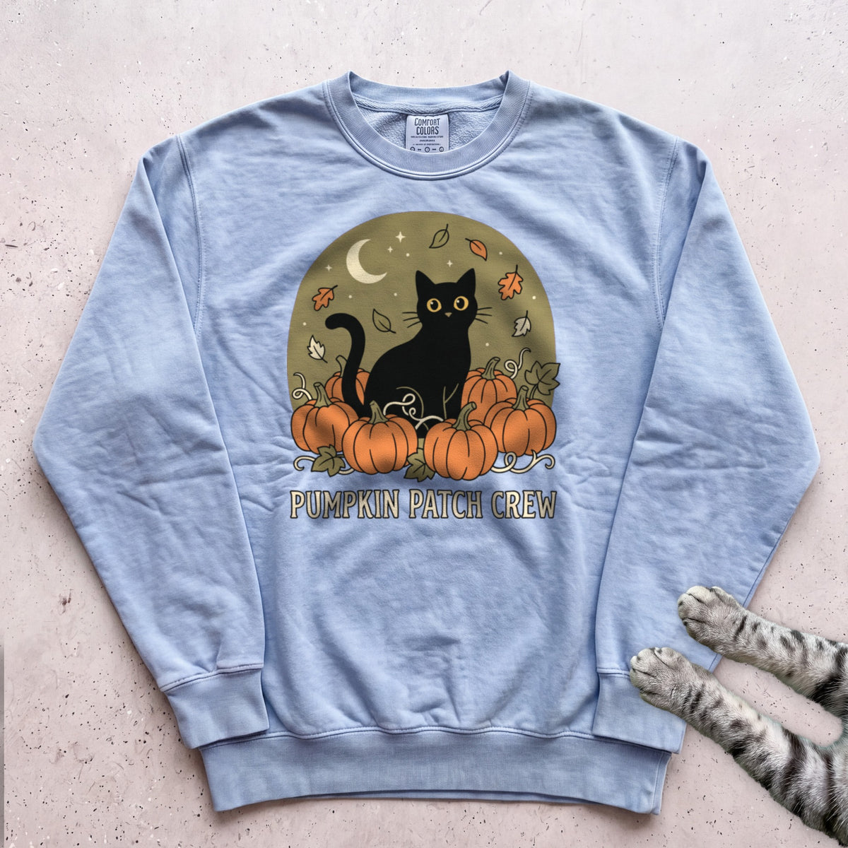 Pumpkin Patch Crew Cat Sweatshirt - Chambray