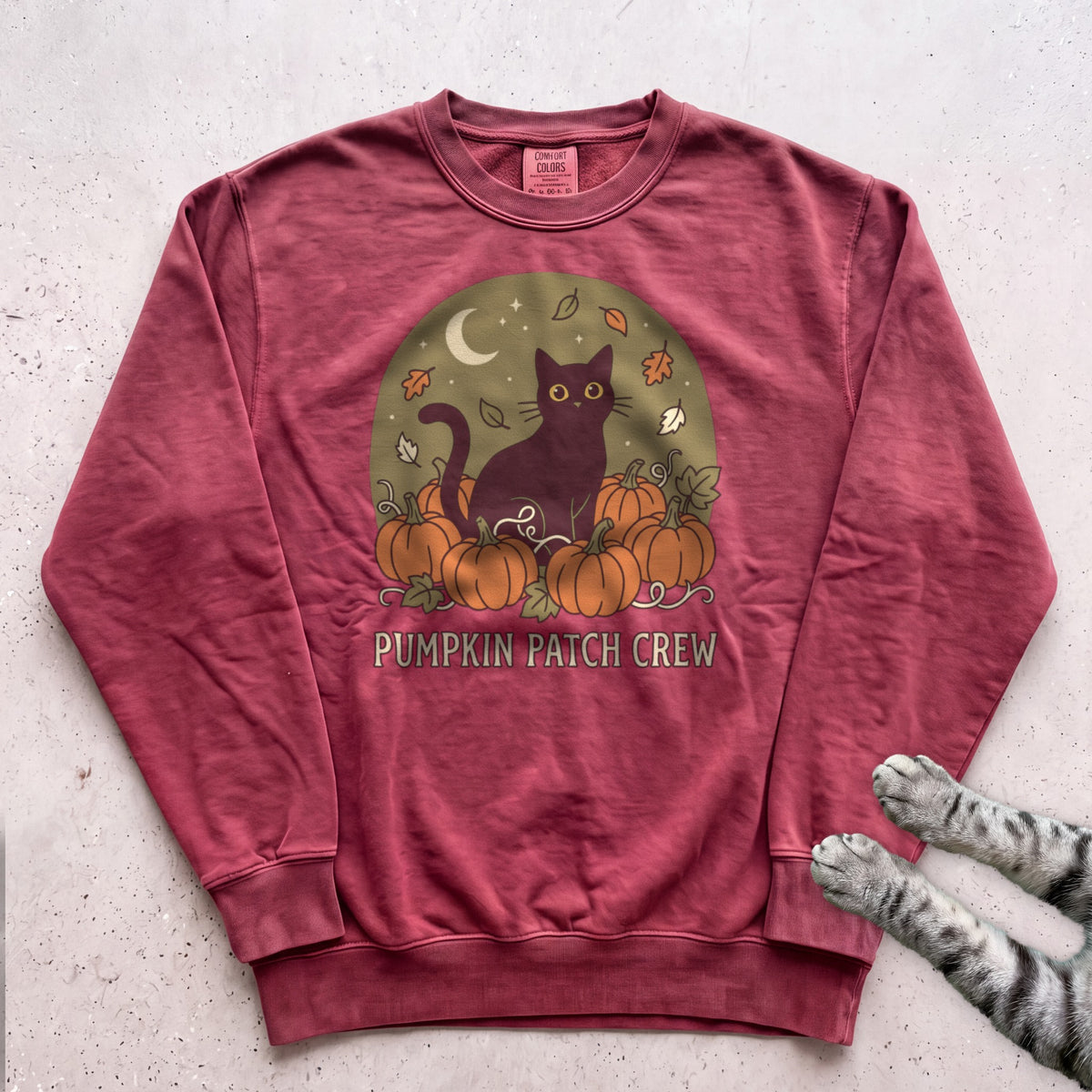 Pumpkin Patch Crew Cat Sweatshirt - Crimson