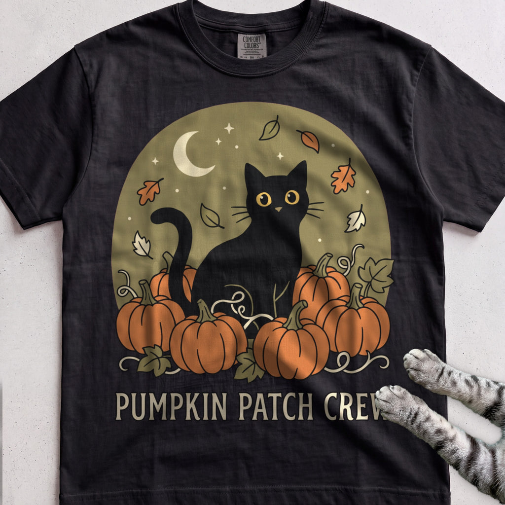 Pumpkin Patch Crew Cat T-Shirt - Black