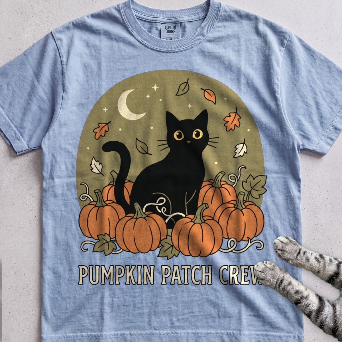 Pumpkin Patch Crew Cat T-Shirt - Chambray
