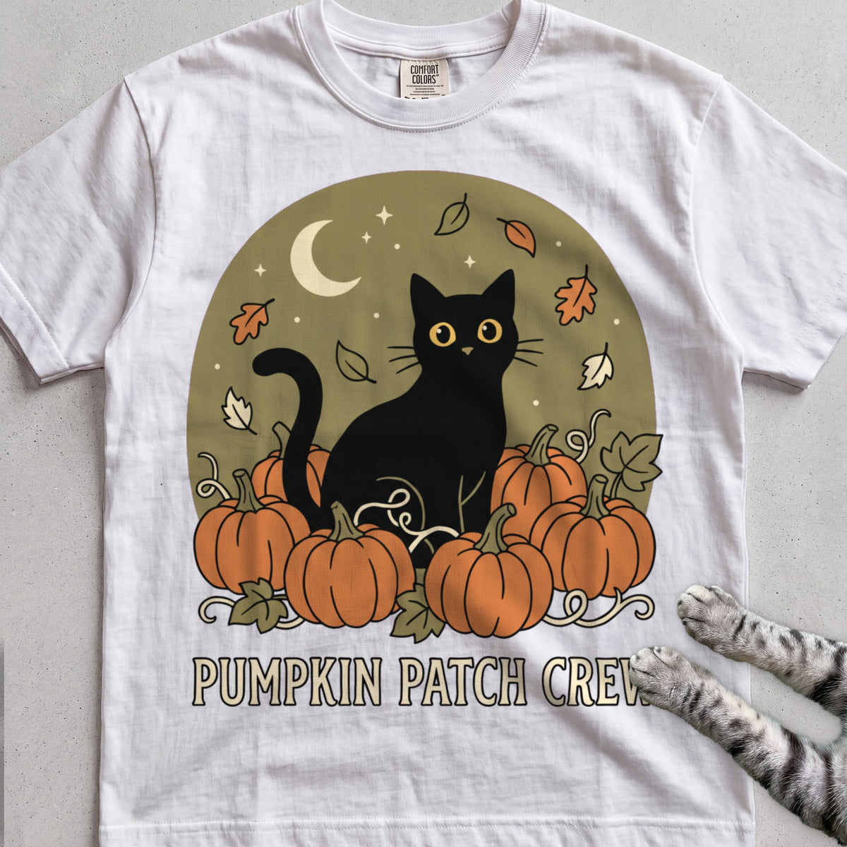 Pumpkin Patch Crew Cat T-Shirt - White