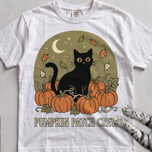 Pumpkin Patch Crew Cat T-Shirt - White