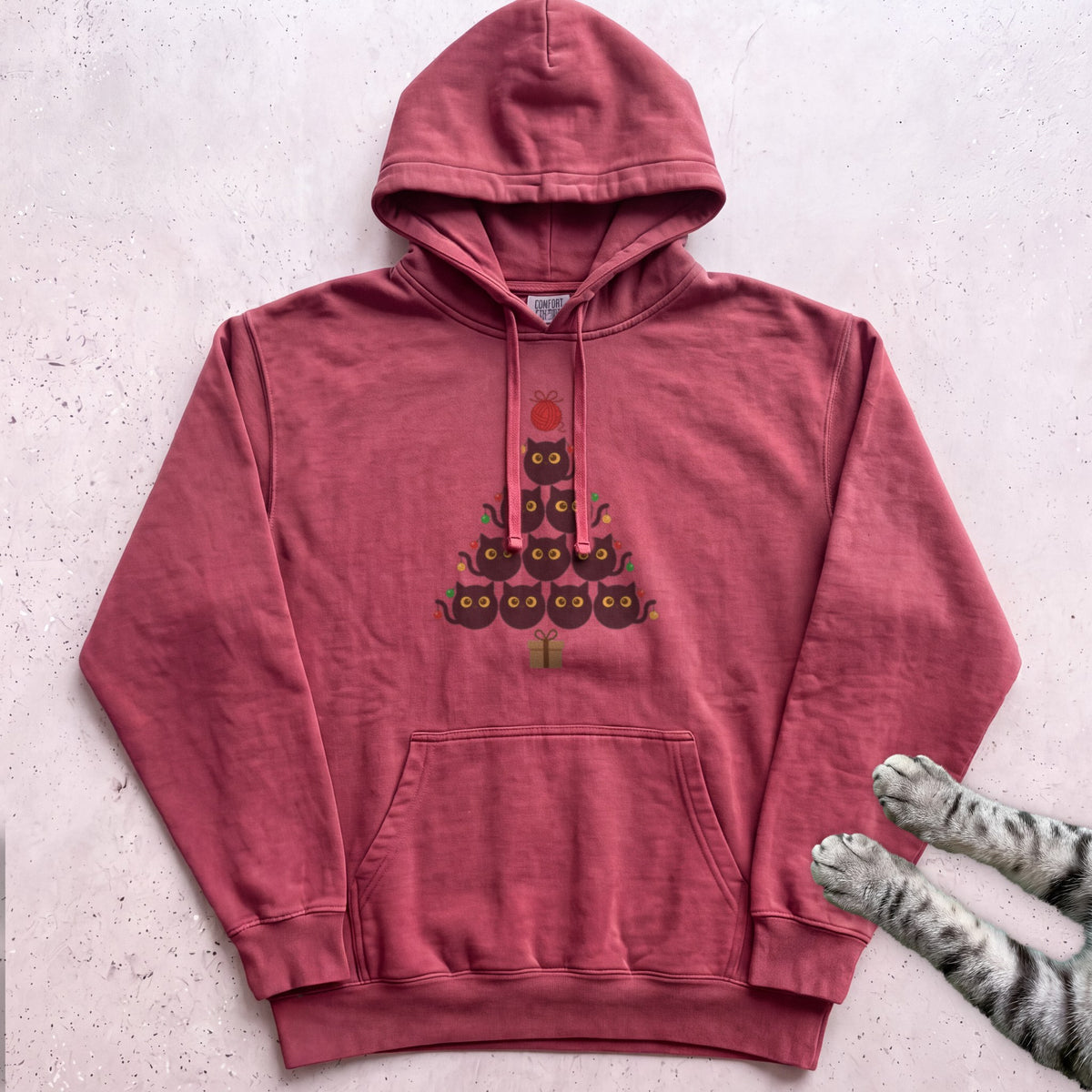 Purr-ty Tree Cat Hoodie - Crimson