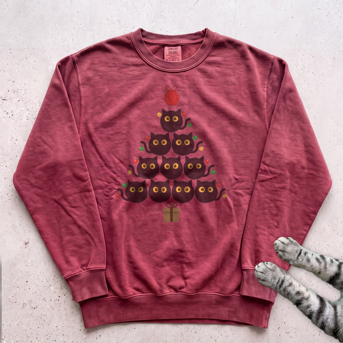 Purr-ty Tree Cat Sweatshirt - Crimson