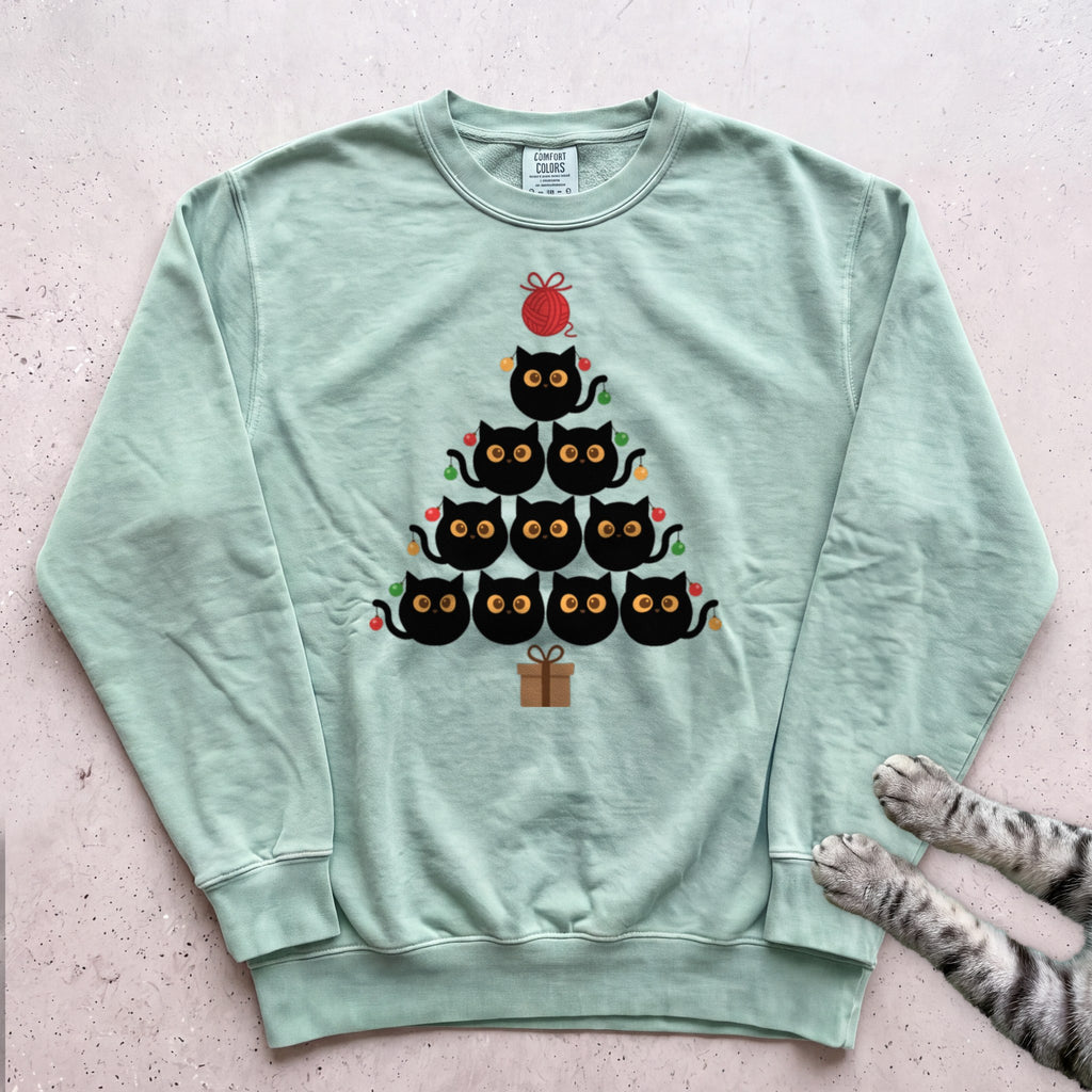 Purr-ty Tree Cat Sweatshirt - Light Green