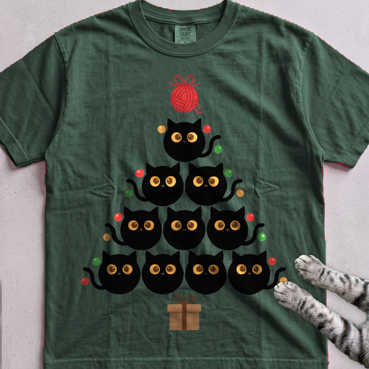 Purr-ty Tree Cat T-Shirt - Blue Spruce
