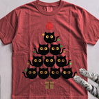 Purr-ty Tree Cat T-Shirt - Crimson