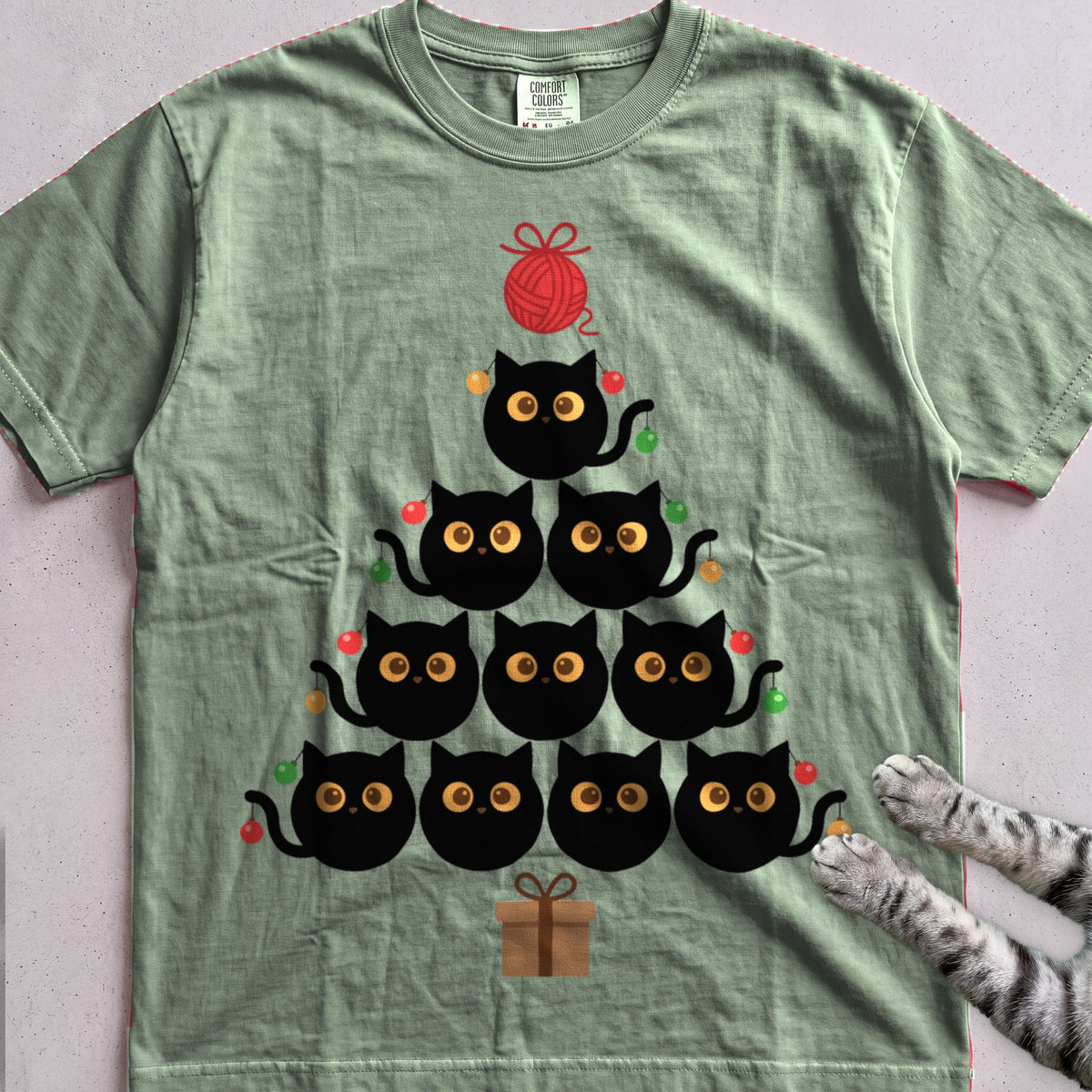 Purr-ty Tree Cat T-Shirt - Light Green