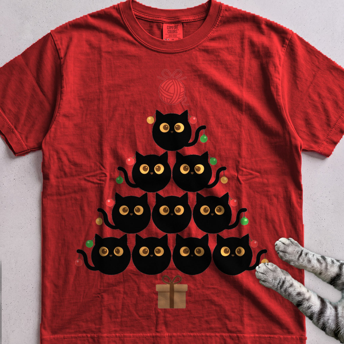 Purr-ty Tree Cat T-Shirt - Red
