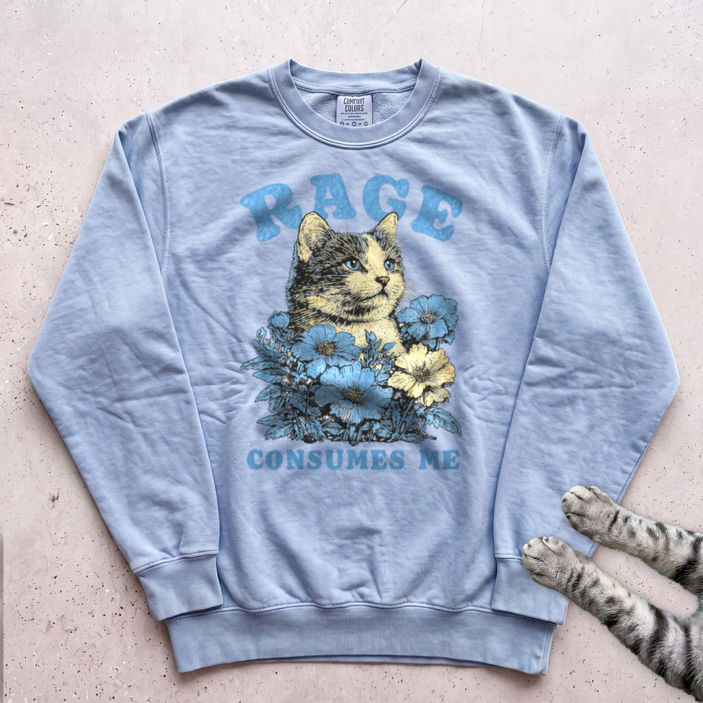 Rage Consumes Me Floral Cat Sweatshirt - Chambray