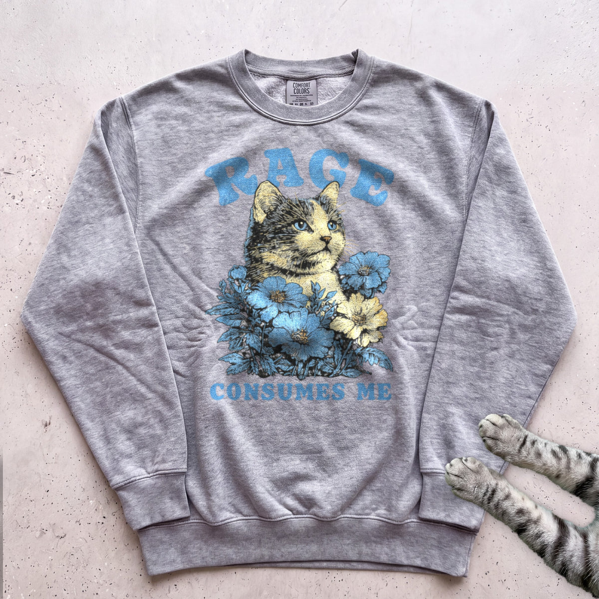 Rage Consumes Me Floral Cat Sweatshirt - Grey