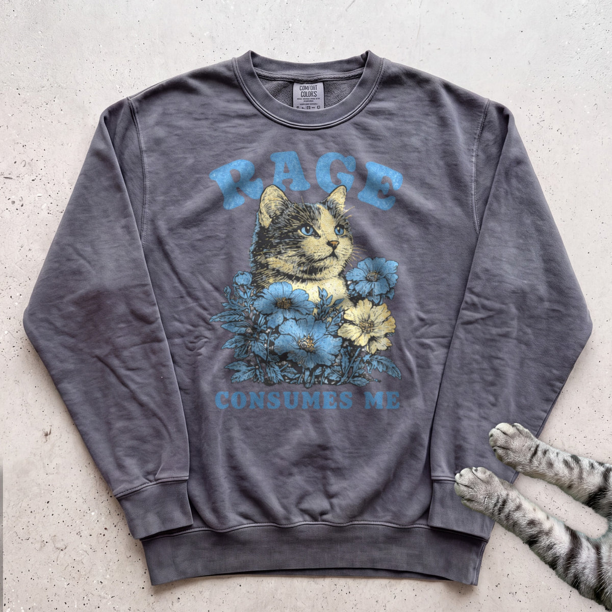 Rage Consumes Me Floral Cat Sweatshirt - Pepper
