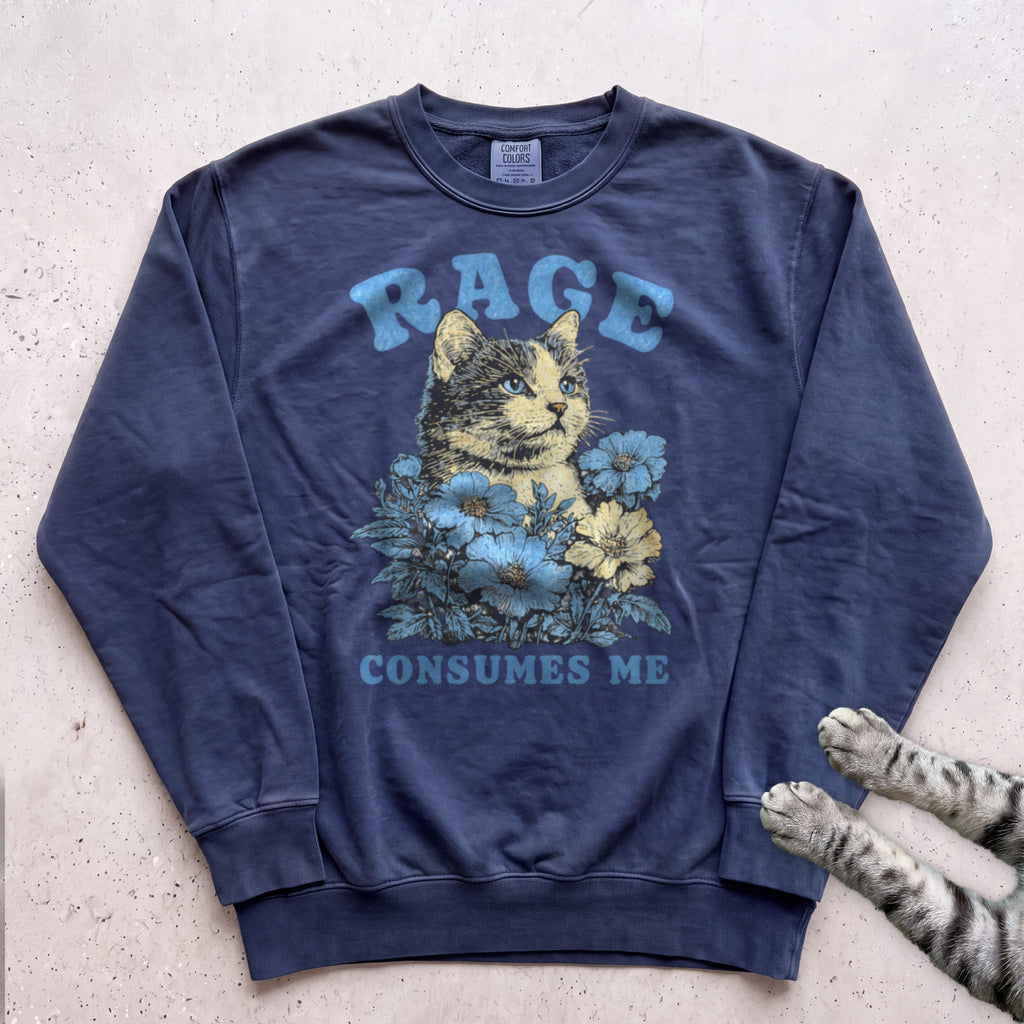 Rage Consumes Me Floral Cat Sweatshirt - True Navy