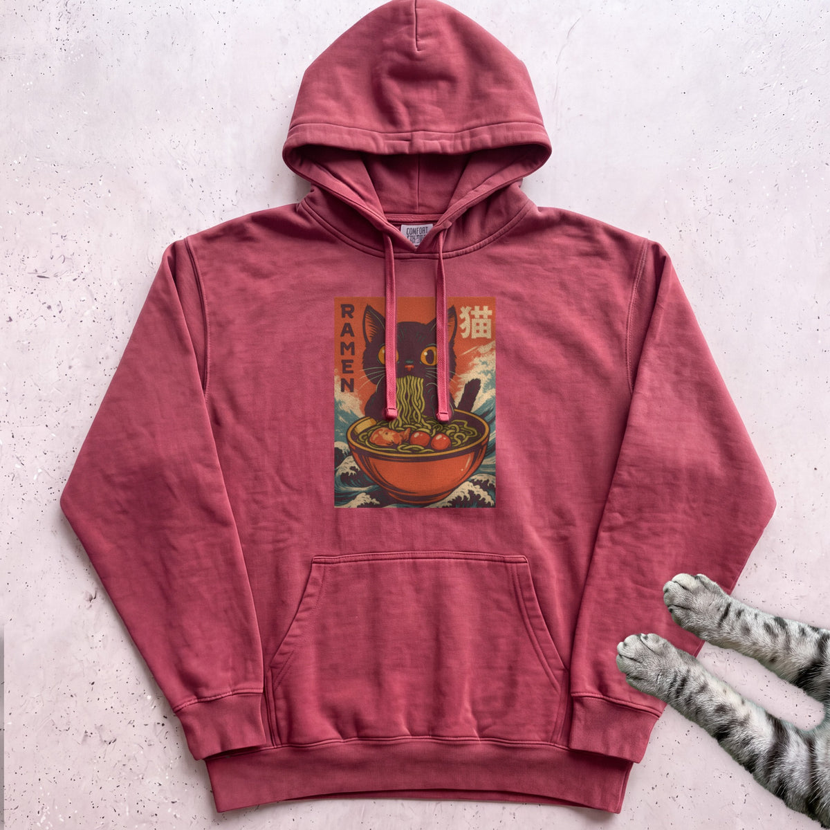 Ramen Cat Hoodie - Crimson
