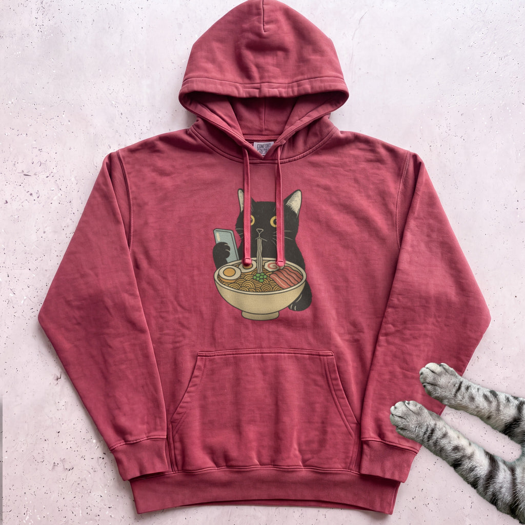 Ramen Date Cat Hoodie - Crimson