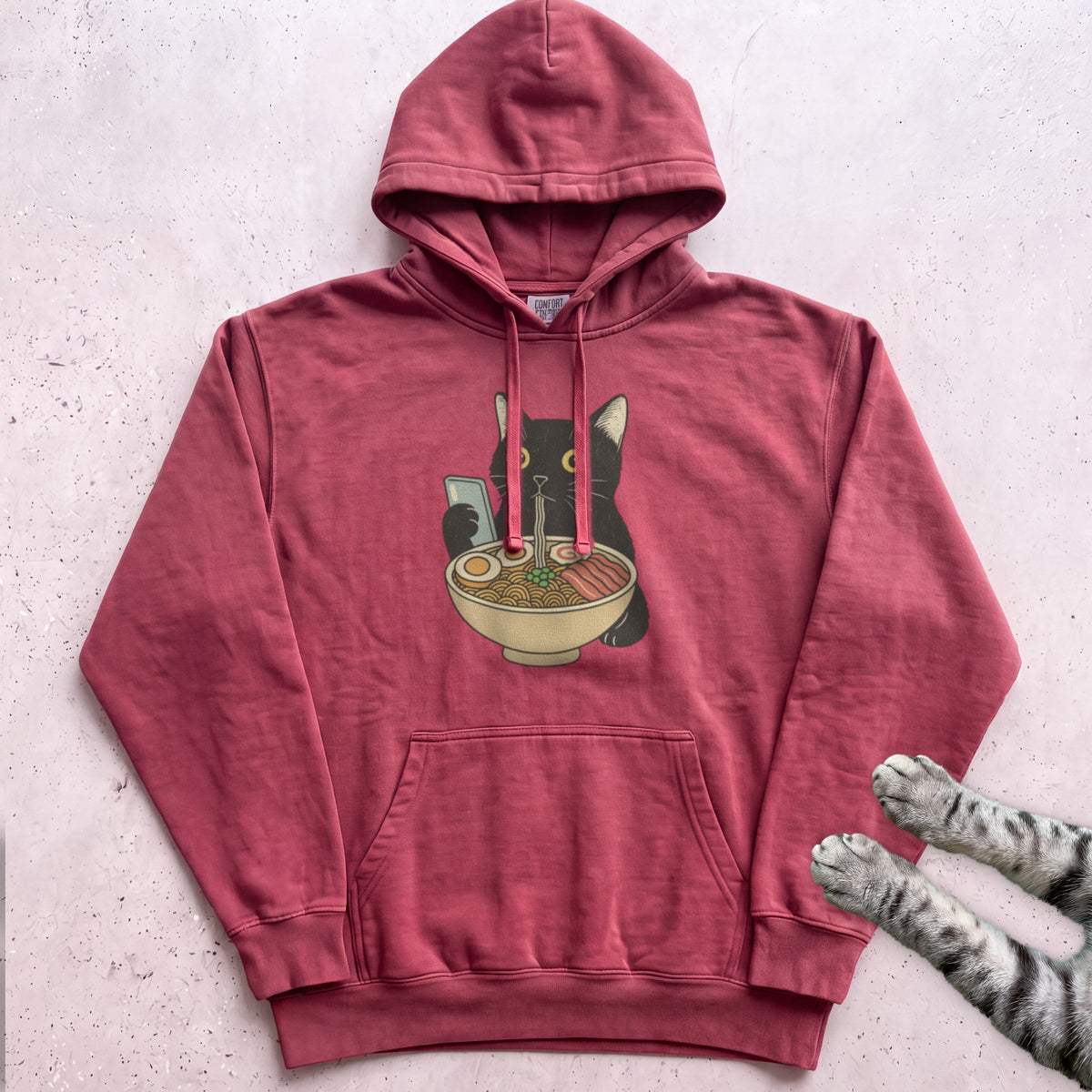 Ramen Date Cat Hoodie - Crimson