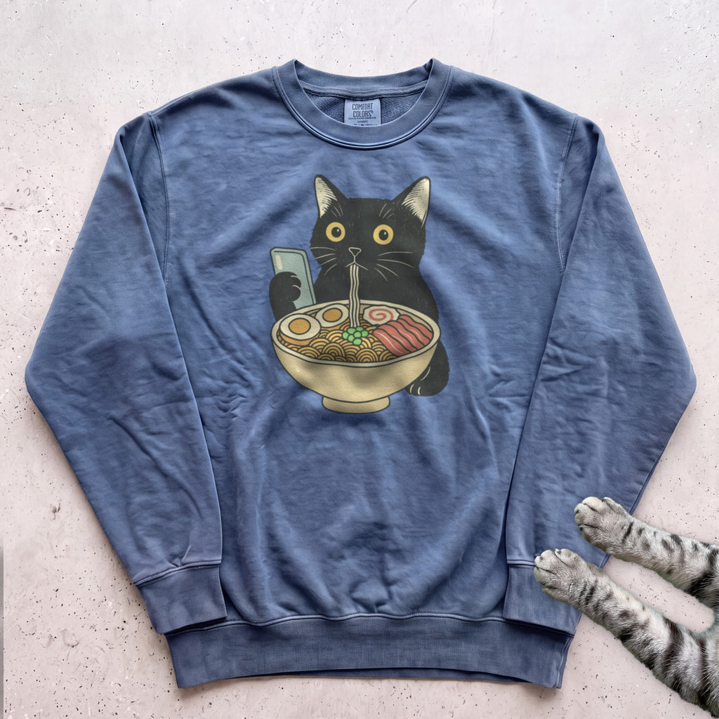 Ramen Date Cat Sweatshirt - Blue Jean