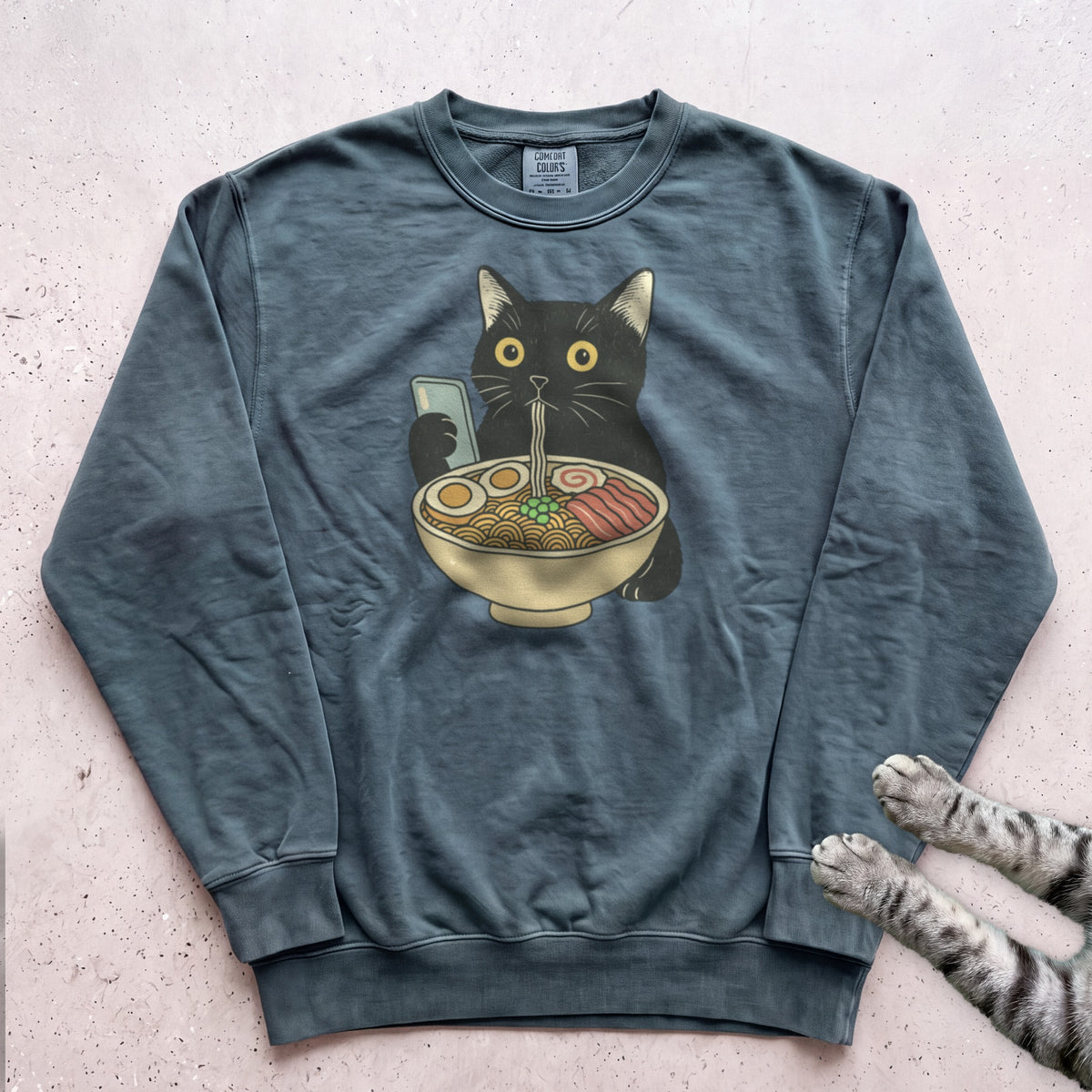 Ramen Date Cat Sweatshirt - Blue Spruce