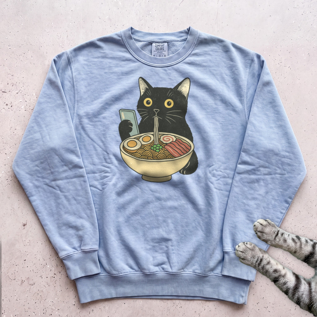 Ramen Date Cat Sweatshirt - Chambray