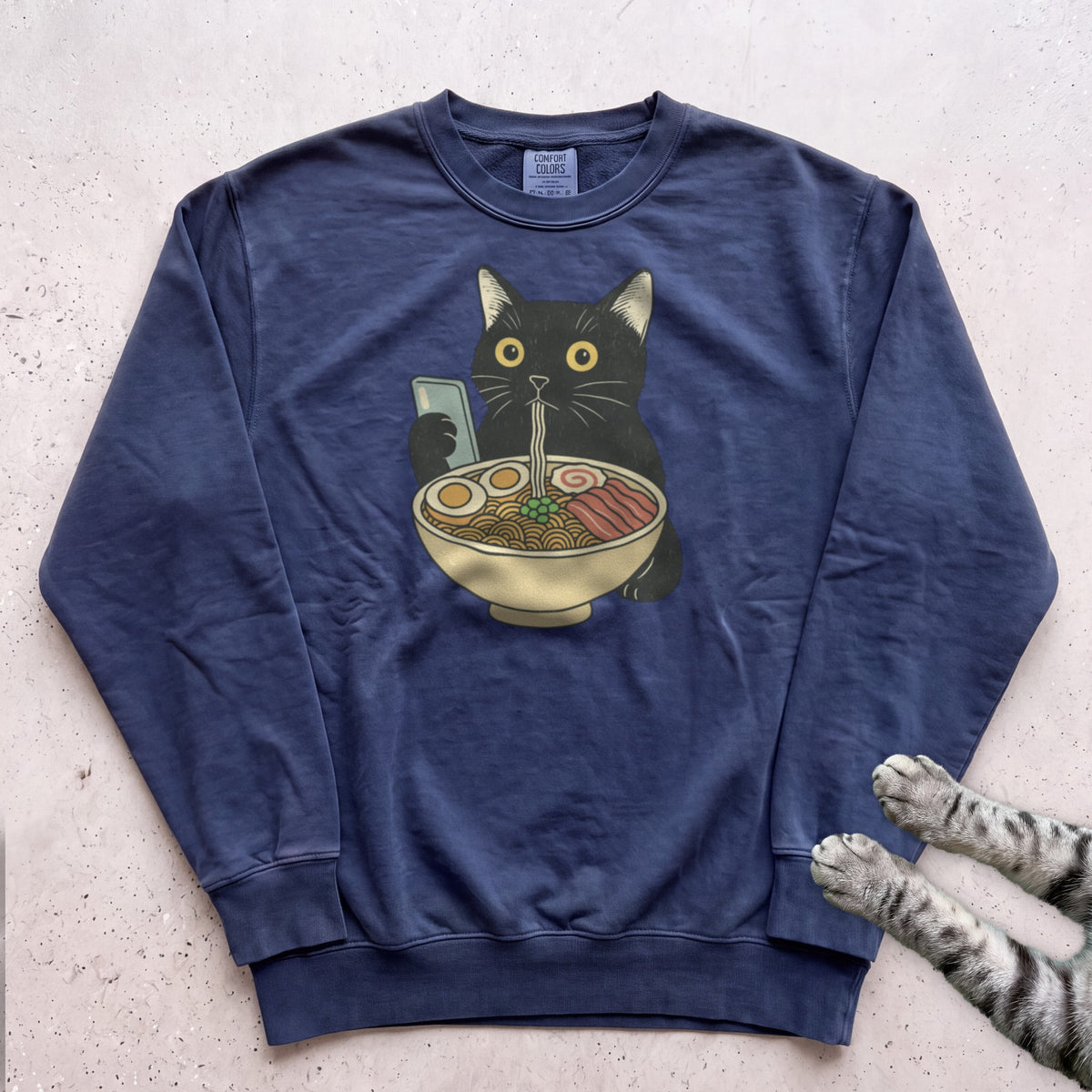 Ramen Date Cat Sweatshirt - True Navy