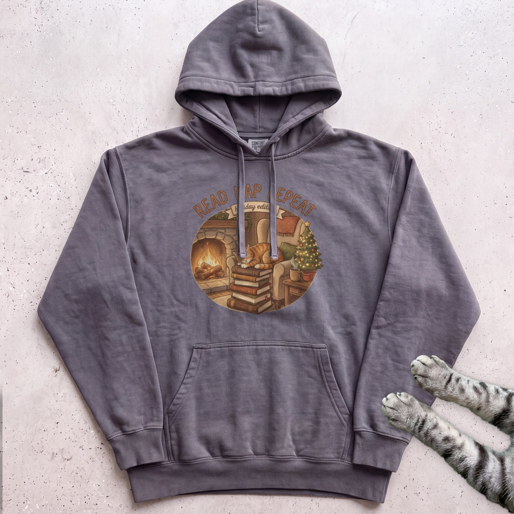 Read, Nap, Repeat Cat Hoodie - Pepper