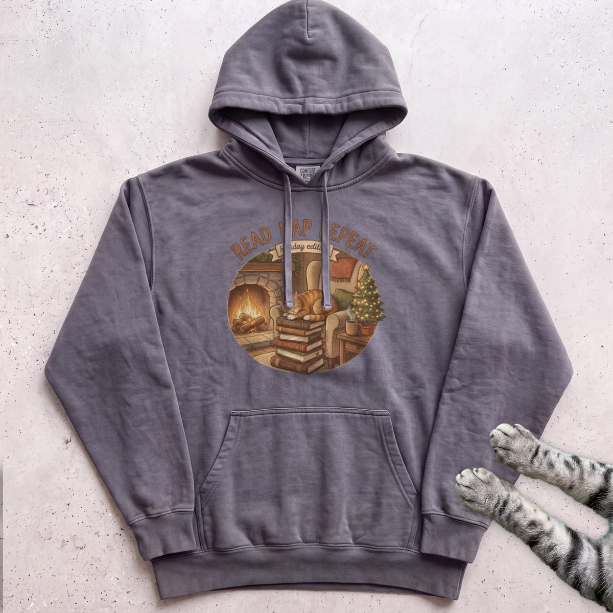 Read, Nap, Repeat Cat Hoodie - Pepper
