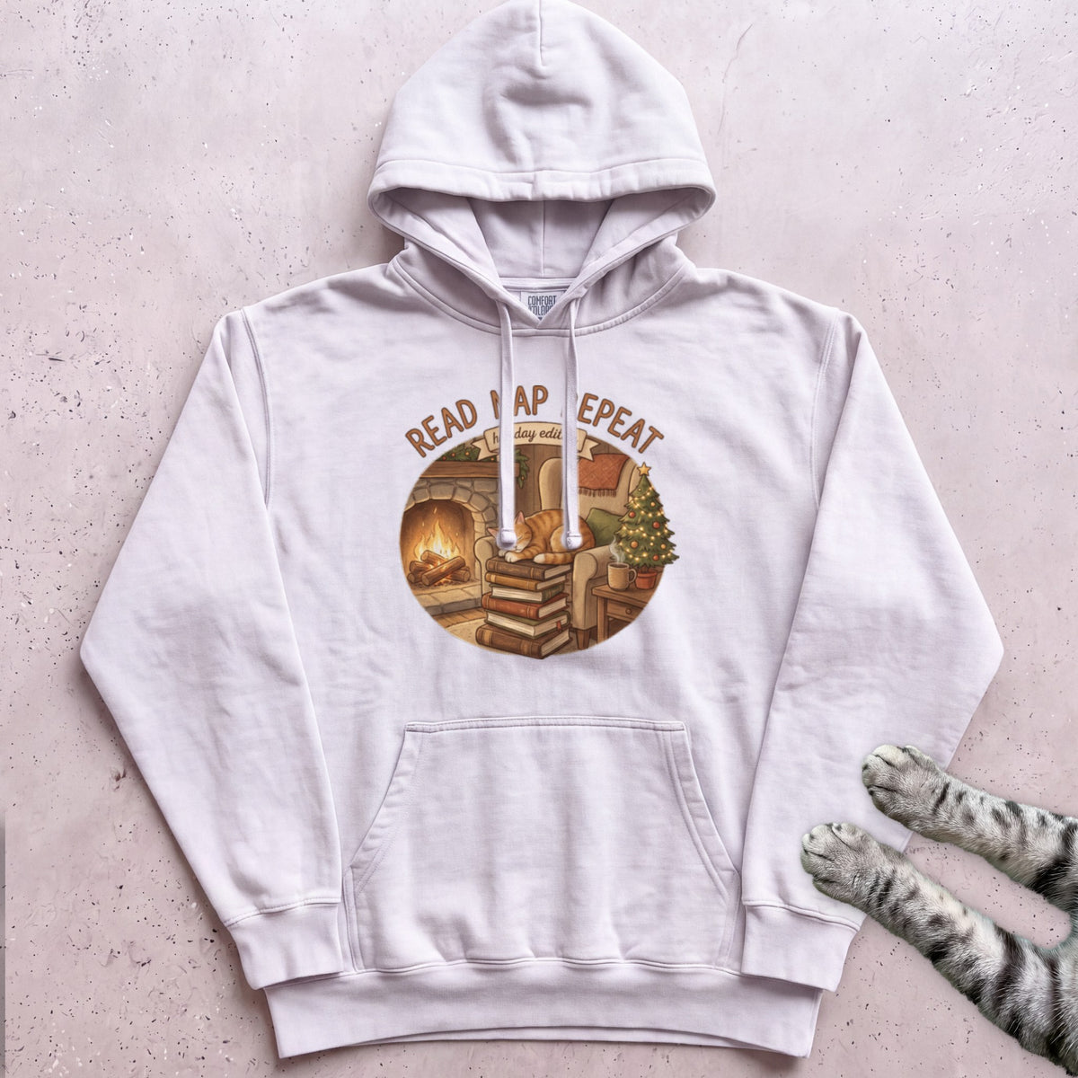 Read, Nap, Repeat Cat Hoodie - White