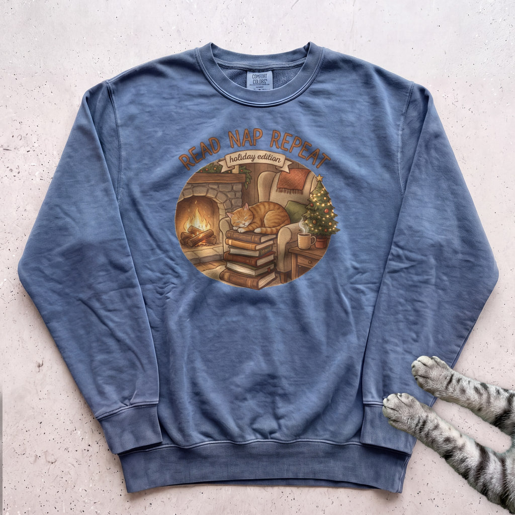 Read, Nap, Repeat Cat Sweatshirt - Blue Jean